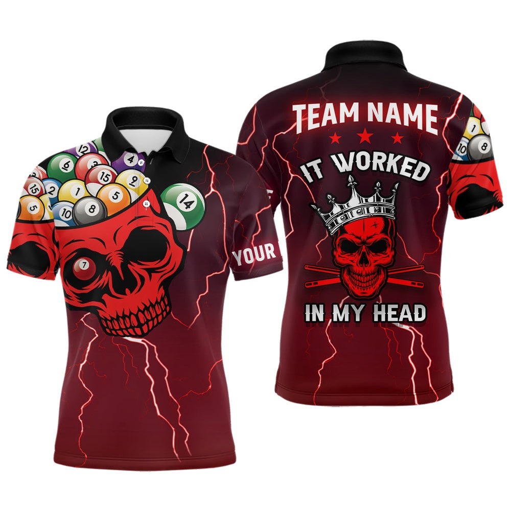 Billiard Polo Shirts, Personalized It Worked In My Head 3D Skull Full Printing Billiards Polo Shirts Red, Billiards Team Shirts