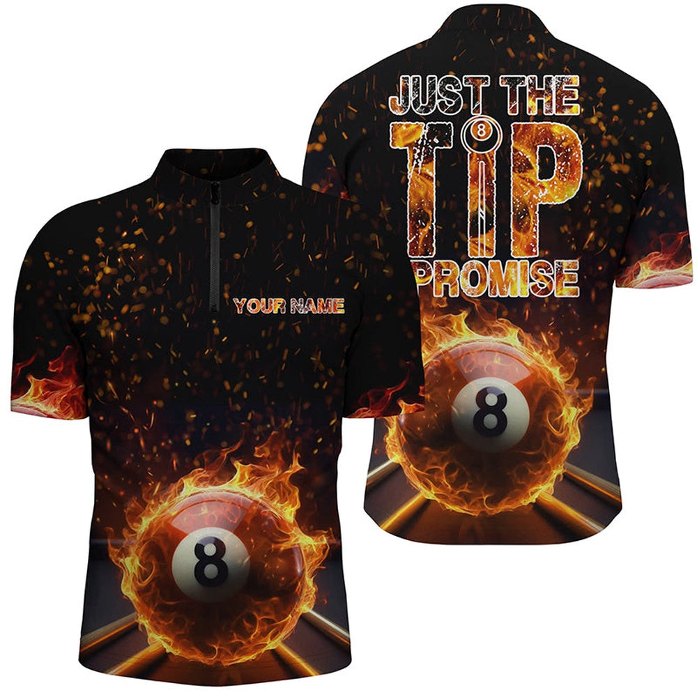 Billiard Polo Shirts, Personalized Just The Tip I Promise 8 Ball Pool Fire Flame Billiard 3D Polo Shirts, Billiards Team Shirts