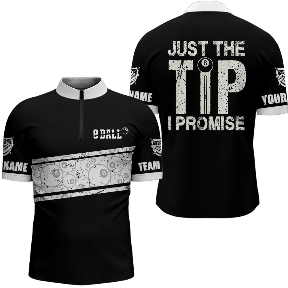 Billiard Polo Shirts, Personalized Just The Tip I Promise 8 Ball Pool White Black Billiard 3D Polo Shirts, Billiards Team Shirts