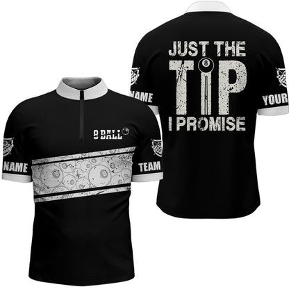 Billiard Polo Shirts, Personalized Just The Tip I Promise 8 Ball Pool White Black Billiard 3D Polo Shirts, Billiards Team Shirts