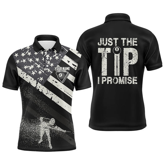 Billiard Polo Shirts, Personalized Just The Tip I Promise Billiard Black 3D Polo Shirts, US Flag Billiards Jerseys, Billiards Team Shirts
