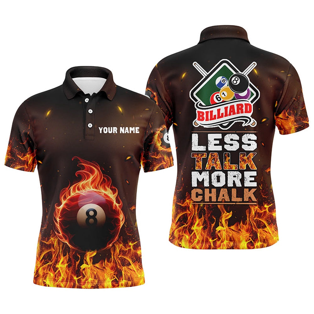 Billiard Polo Shirts, Personalized Less Talk More Chalk Billiard Polo Shirts, Custom Fire 8 Ball Pool Shirts, Billiards Team Shirts