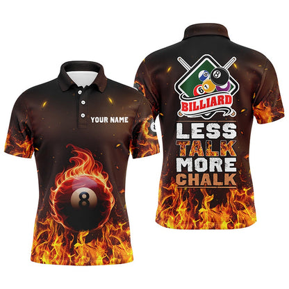 Billiard Polo Shirts, Personalized Less Talk More Chalk Billiard Polo Shirts, Custom Fire 8 Ball Pool Shirts, Billiards Team Shirts