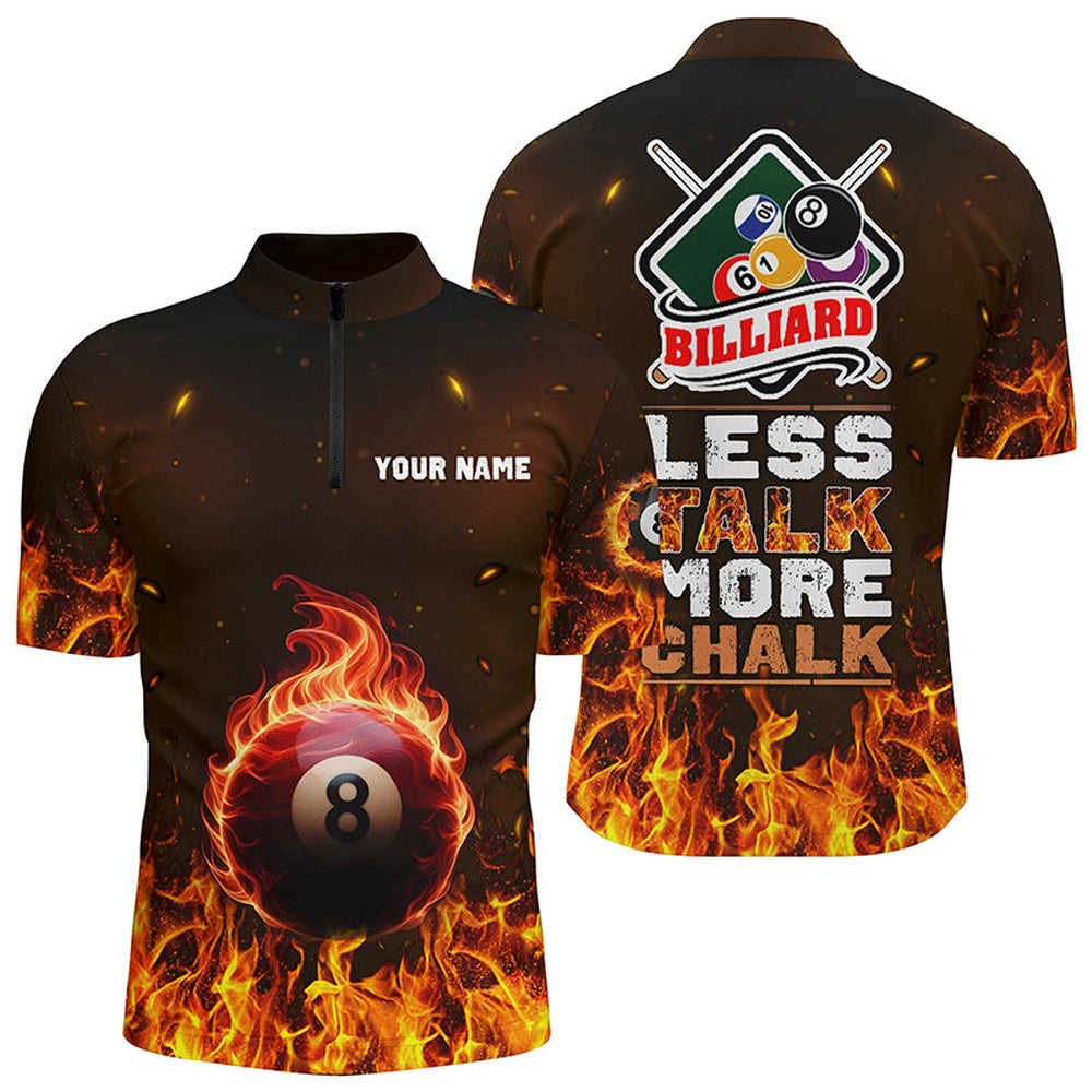 Billiard Polo Shirts, Personalized Less Talk More Chalk Billiard Polo Shirts, Custom Fire 8 Ball Pool Shirts, Billiards Team Shirts