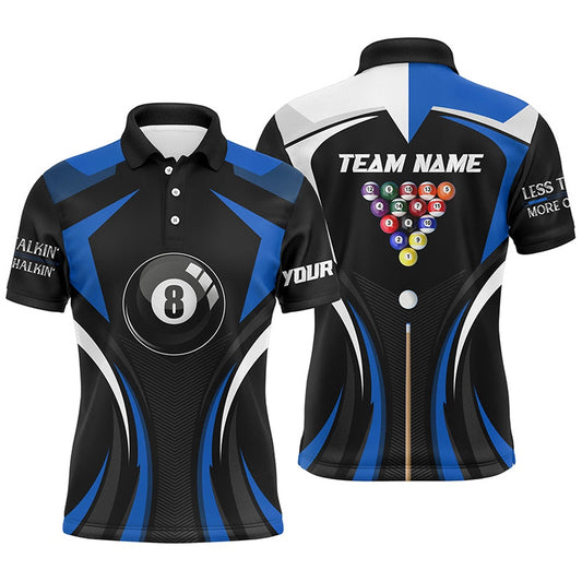 Billiard Polo Shirts, Personalized Less Talkin More Chalkin Billiard Balls Blue Polo Shirts, 8 Ball Pool Jerseys, Billiards Team Shirts