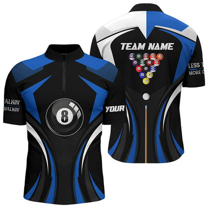 Billiard Polo Shirts, Personalized Less Talkin More Chalkin Billiard Balls Blue Polo Shirts, 8 Ball Pool Jerseys, Billiards Team Shirts