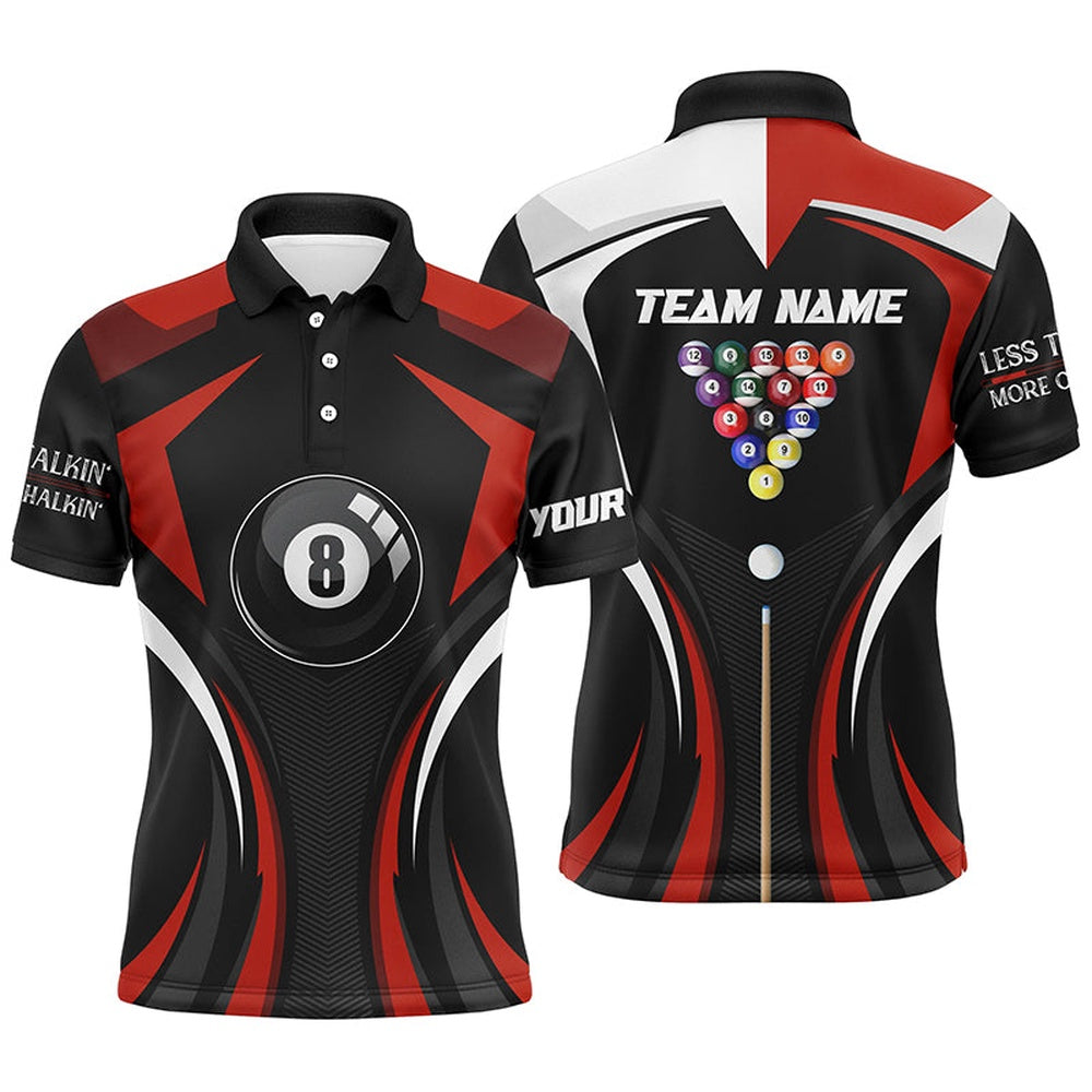 Billiard Polo Shirts, Personalized Less Talkin More Chalkin Billiard Balls Red Polo Shirts, 8 Ball Pool Jerseys, Billiards Team Shirts