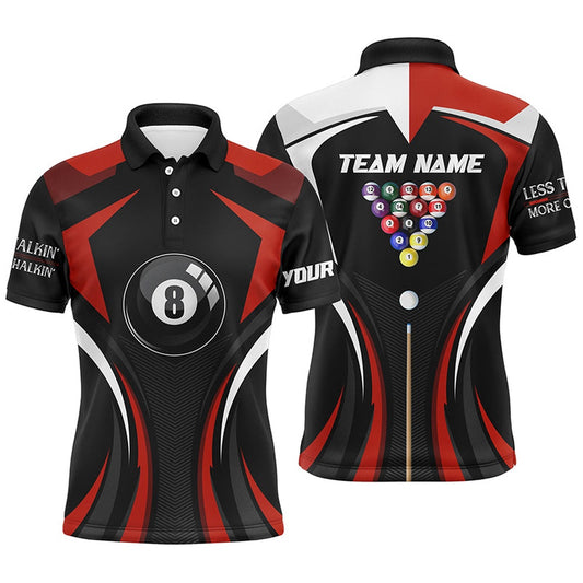 Billiard Polo Shirts, Personalized Less Talkin More Chalkin Billiard Balls Red Polo Shirts, 8 Ball Pool Jerseys, Billiards Team Shirts