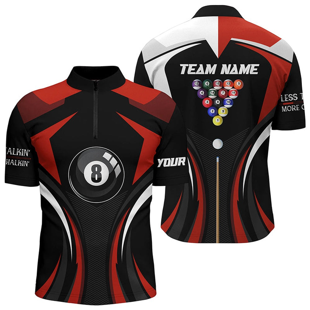 Billiard Polo Shirts, Personalized Less Talkin More Chalkin Billiard Balls Red Polo Shirts, 8 Ball Pool Jerseys, Billiards Team Shirts