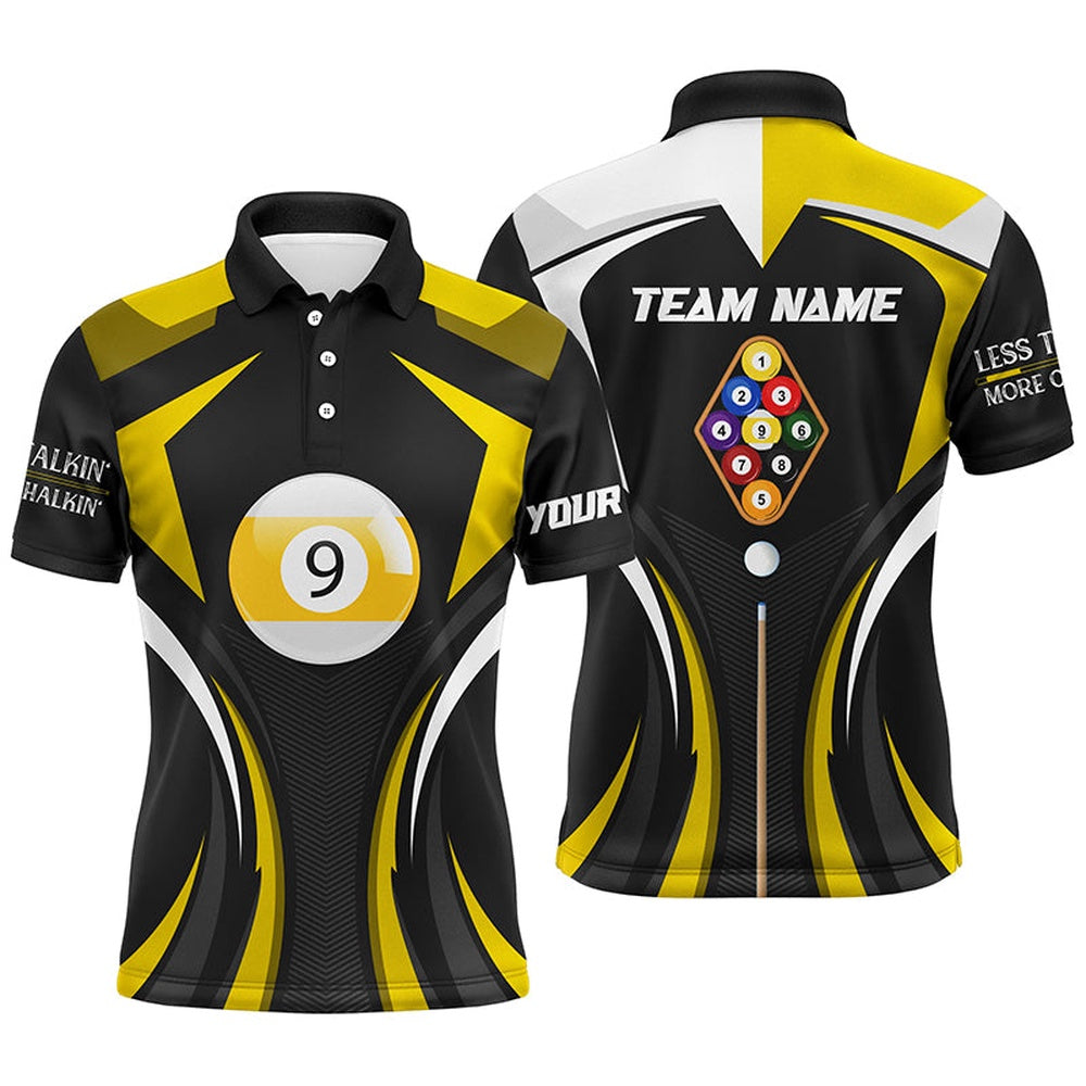 Billiard Polo Shirts, Personalized Less Talkin More Chalkin Billiard Balls Yellow Polo Shirts, 9 Ball Pool Shirts, Billiards Team Shirts