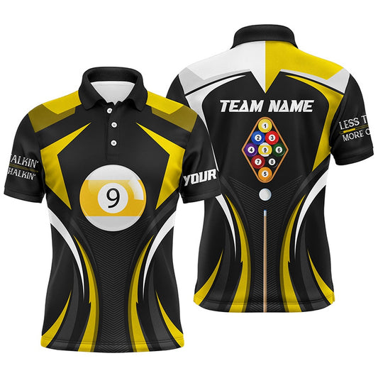 Billiard Polo Shirts, Personalized Less Talkin More Chalkin Billiard Balls Yellow Polo Shirts, 9 Ball Pool Shirts, Billiards Team Shirts