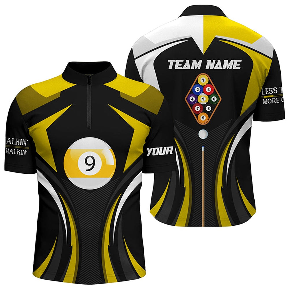 Billiard Polo Shirts, Personalized Less Talkin More Chalkin Billiard Balls Yellow Polo Shirts, 9 Ball Pool Shirts, Billiards Team Shirts