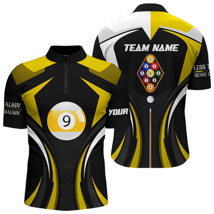 Billiard Polo Shirts, Personalized Less Talkin More Chalkin Billiard Balls Yellow Polo Shirts, 9 Ball Pool Shirts, Billiards Team Shirts