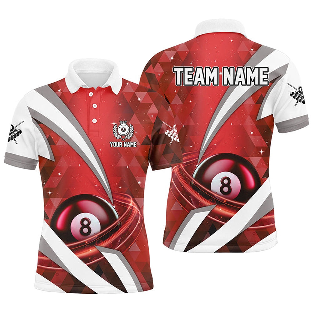 Billiard Polo Shirts, Personalized Lightning Red 8 Ball Pool Polo Shirts Custom Billiard Team Jersey Attire, Billiards Team Shirts