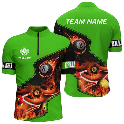 Billiard Polo Shirts, Personalized Master Billiard Balls Flame 3D Polo Shirts, Green Billiard Jersey For Pool Player, Billiards Team Shirts