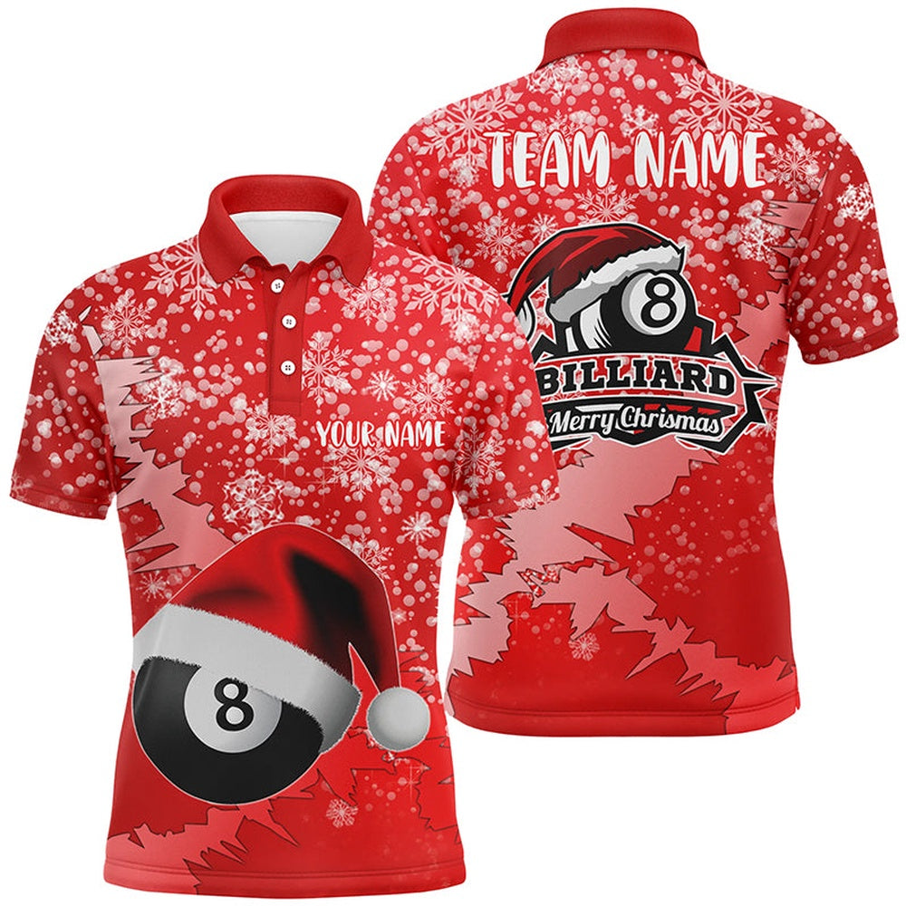 Billiard Polo Shirts, Personalized Merry Christmas 8 Ball Pool Billiards Polo Shirts, Christmas Billiards Shirts, Billiards Team Shirts