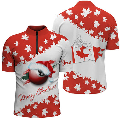Billiard Polo Shirts, Personalized Merry Christmas 8 Ball Pool Canadian Flag Billiard Polo Shirts, Billiard Gifts, Billiards Team Shirts