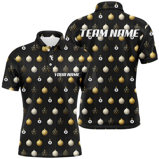Billiard Polo Shirts, Personalized Merry Christmas Billiard Pattern Full Printing Polo Shirts, Christmas Attire, Billiards Team Shirts