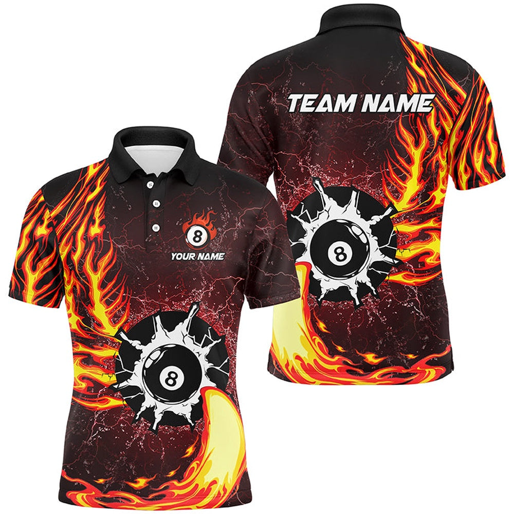Billiard Polo Shirts, Personalized Multi-Color Funny 8 Ball Pool Fire Billiard Shirts For Pool Player, Billiard Jerseys, Billiards Team Shirts