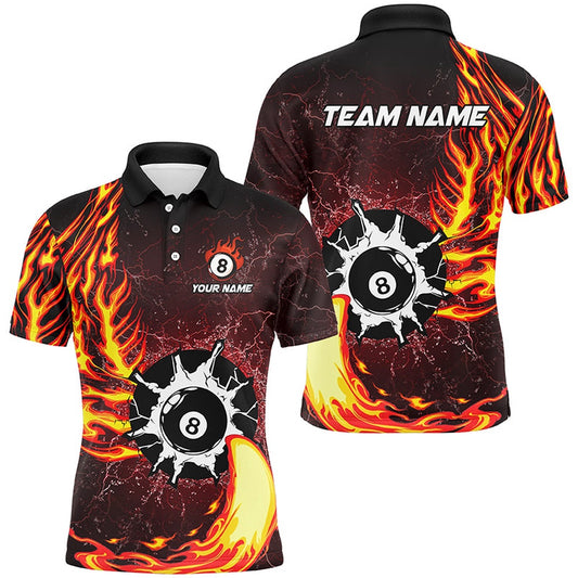 Billiard Polo Shirts, Personalized Multi-Color Funny 8 Ball Pool Fire Billiard Shirts For Pool Player, Billiard Jerseys, Billiards Team Shirts