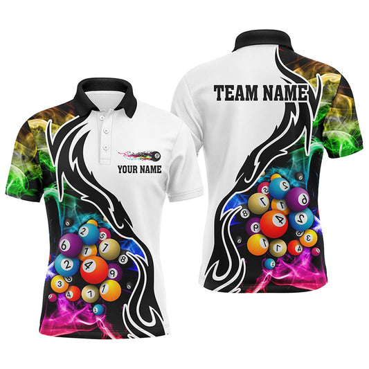 Billiard Polo Shirts, Personalized Name Billiard 3D Multicolor All Over Print Polo Shirts Best Shirt For Pooler, Billiards Team Shirts