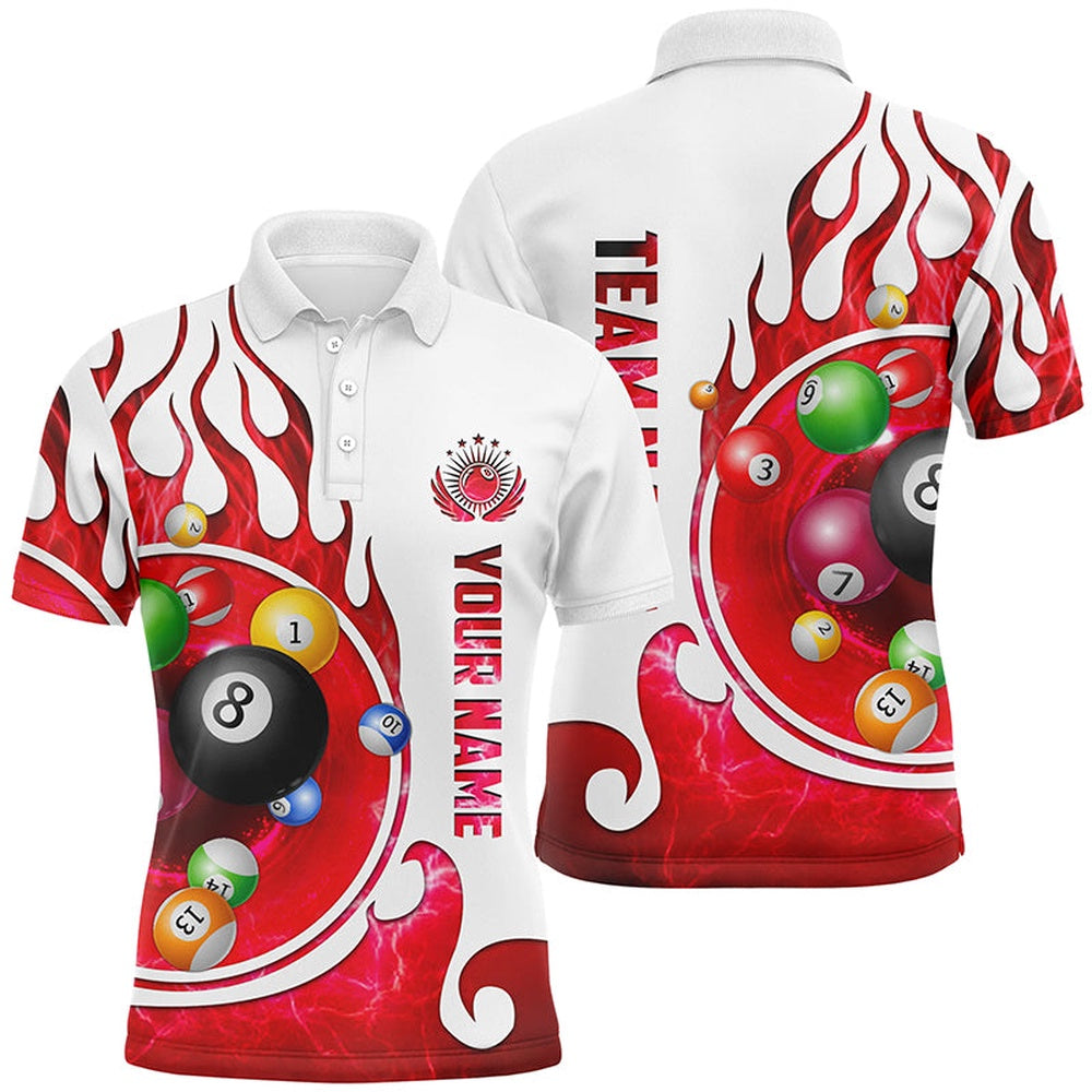 Billiard Polo Shirts, Personalized Name Billiard Fire Polo Shirts Custom Team Name Billiard Shirt Design Red, Billiards Team Shirts