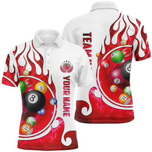 Billiard Polo Shirts, Personalized Name Billiard Fire Polo Shirts Custom Team Name Billiard Shirt Design Red, Billiards Team Shirts
