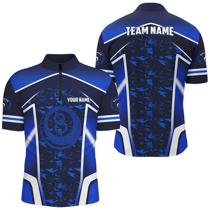Billiard Polo Shirts, Personalized Name Blue 8 Ball Pool Abstract 3D Billiard Shirts Team League Billiard Jerseys, Billiards Team Shirts