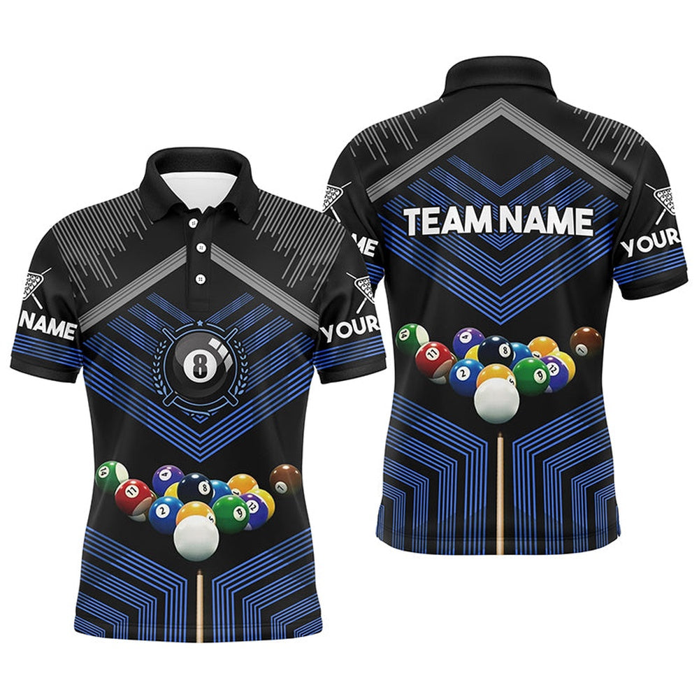 Billiard Polo Shirts, Personalized Name Blue Billiard Balls 3D Polo Shirts, Custom Gift For Billiards Player, Billiards Team Shirts