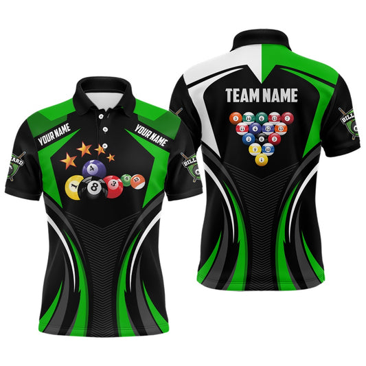 Billiard Polo Shirts, Personalized Name Green Billiard Jerseys Custom 3D Billiard Polo Shirts For Team Player, Billiards Team Shirts