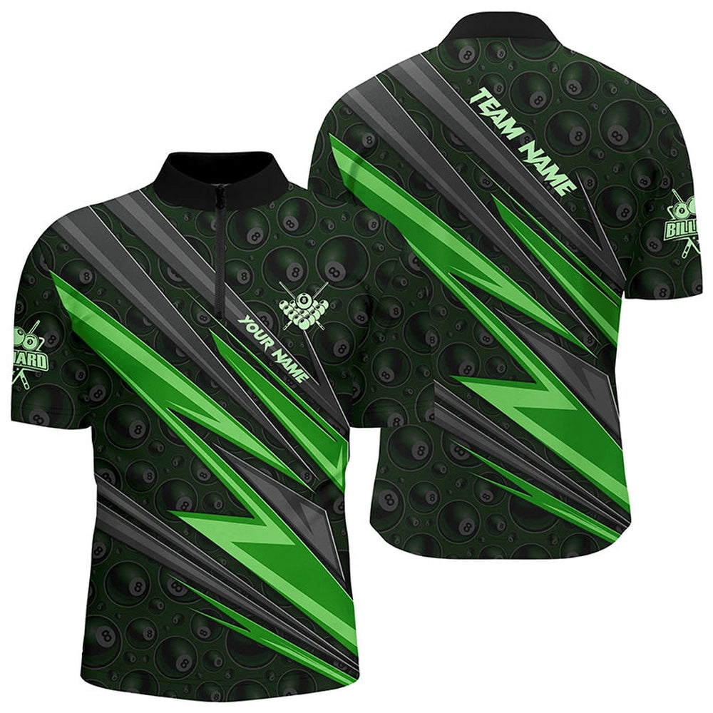 Billiard Polo Shirts, Personalized Name Green Billiard Jerseys Custom 8 Ball Billiard Shirts Pool Team Jerseys, Billiards Team Shirts