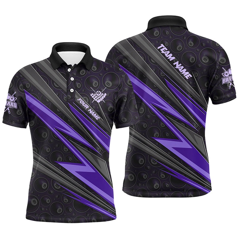 Billiard Polo Shirts, Personalized Name Purple Billiard Jerseys Best Custom Pool Team Polo Shirts, Billiards Team Shirts