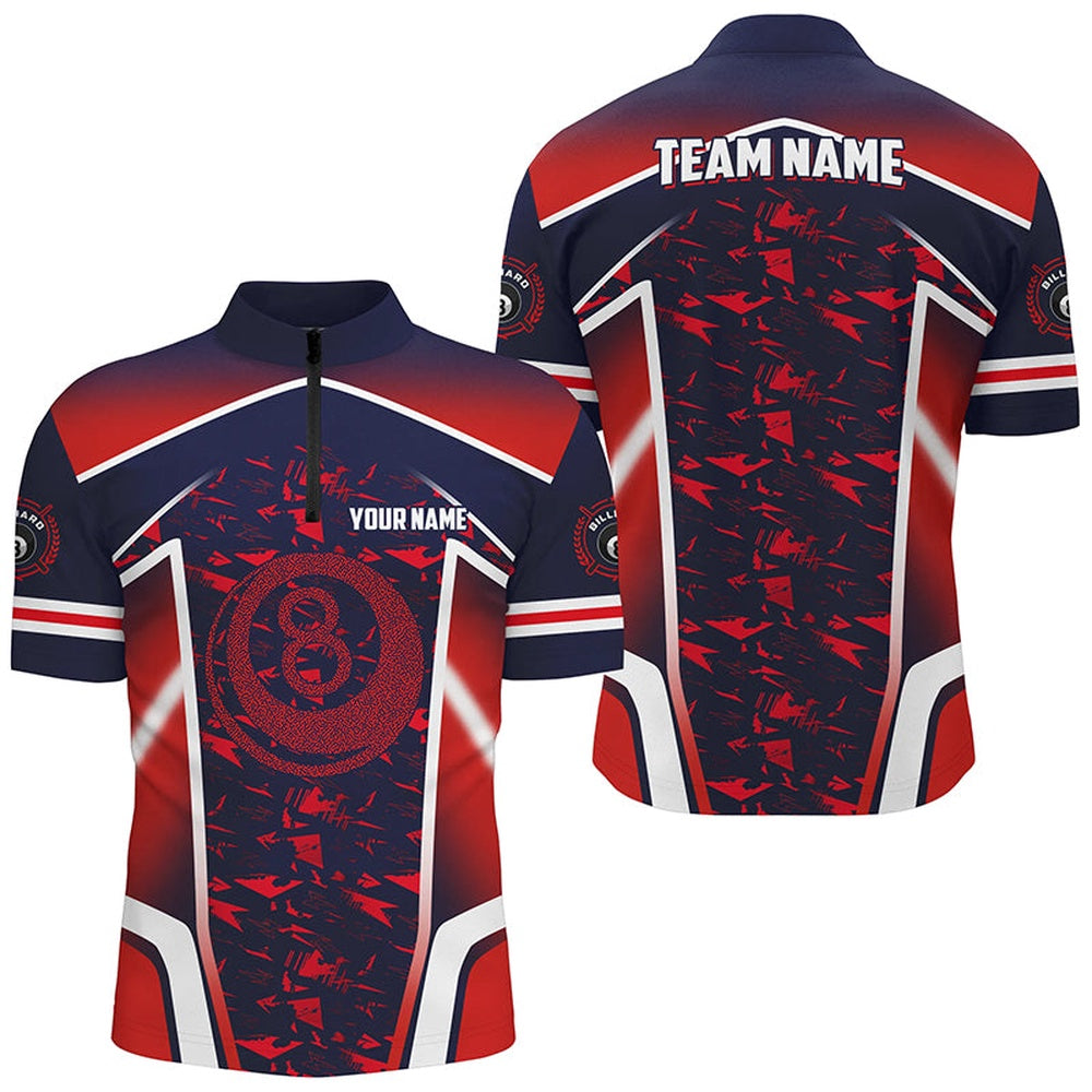 Billiard Polo Shirts, Personalized Name Red 8 Ball Pool Abstract 3D Billiard Shirts Team League Billiard Jerseys, Billiards Team Shirts