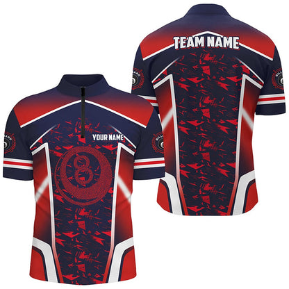 Billiard Polo Shirts, Personalized Name Red 8 Ball Pool Abstract 3D Billiard Shirts Team League Billiard Jerseys, Billiards Team Shirts