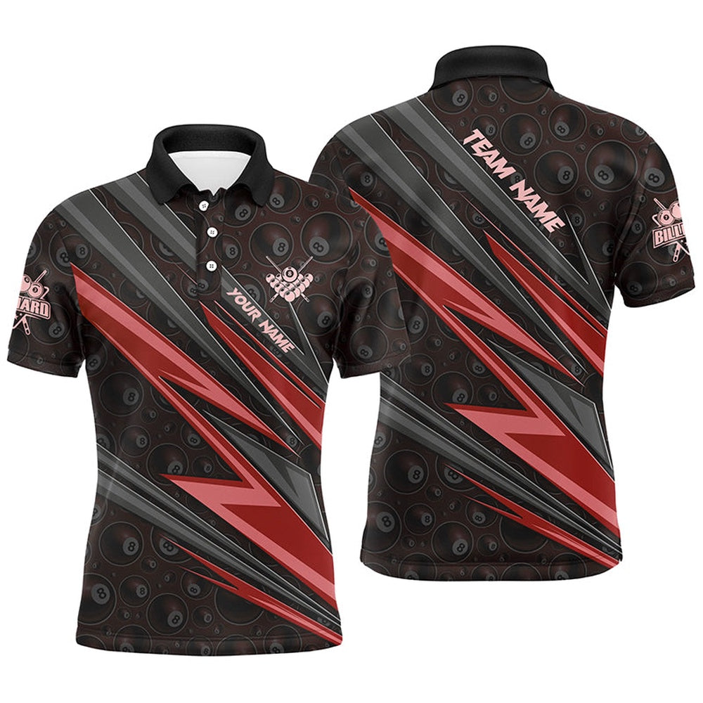Billiard Polo Shirts, Personalized Name Red Billiard Jerseys Best Custom Pool Team Polo Shirts, Billiards Team Shirts