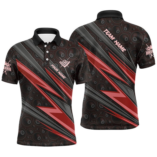 Billiard Polo Shirts, Personalized Name Red Billiard Jerseys Best Custom Pool Team Polo Shirts, Billiards Team Shirts
