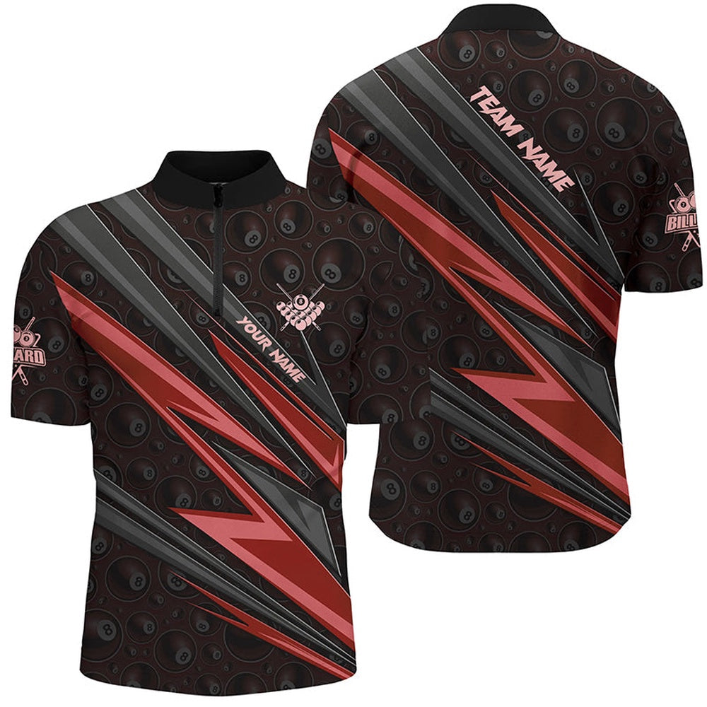 Billiard Polo Shirts, Personalized Name Red Billiard Jerseys Best Custom Pool Team Polo Shirts, Billiards Team Shirts