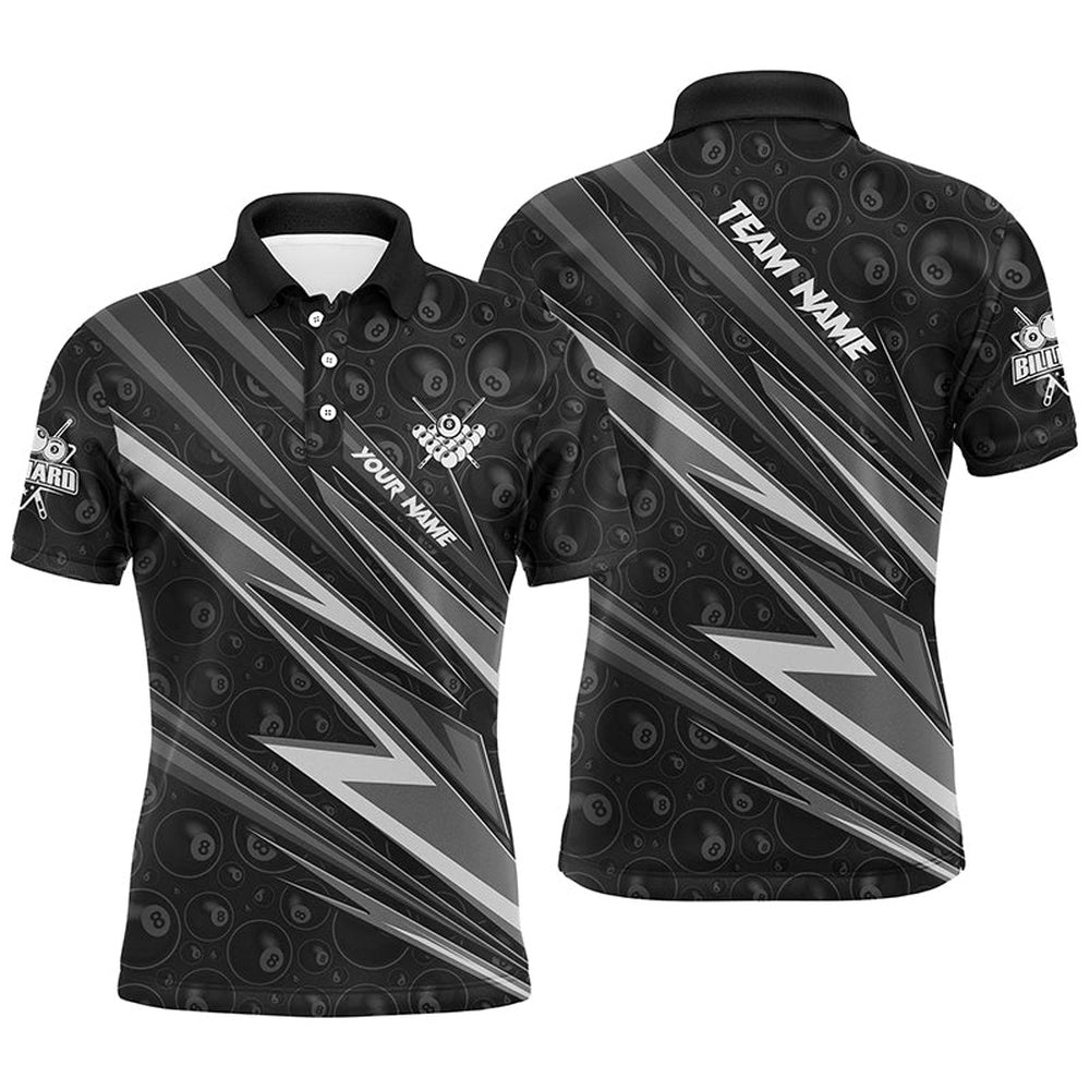 Billiard Polo Shirts, Personalized Name White And Black Billiard Jerseys Best Custom Pool Team Polo Shirts, Billiards Team Shirts