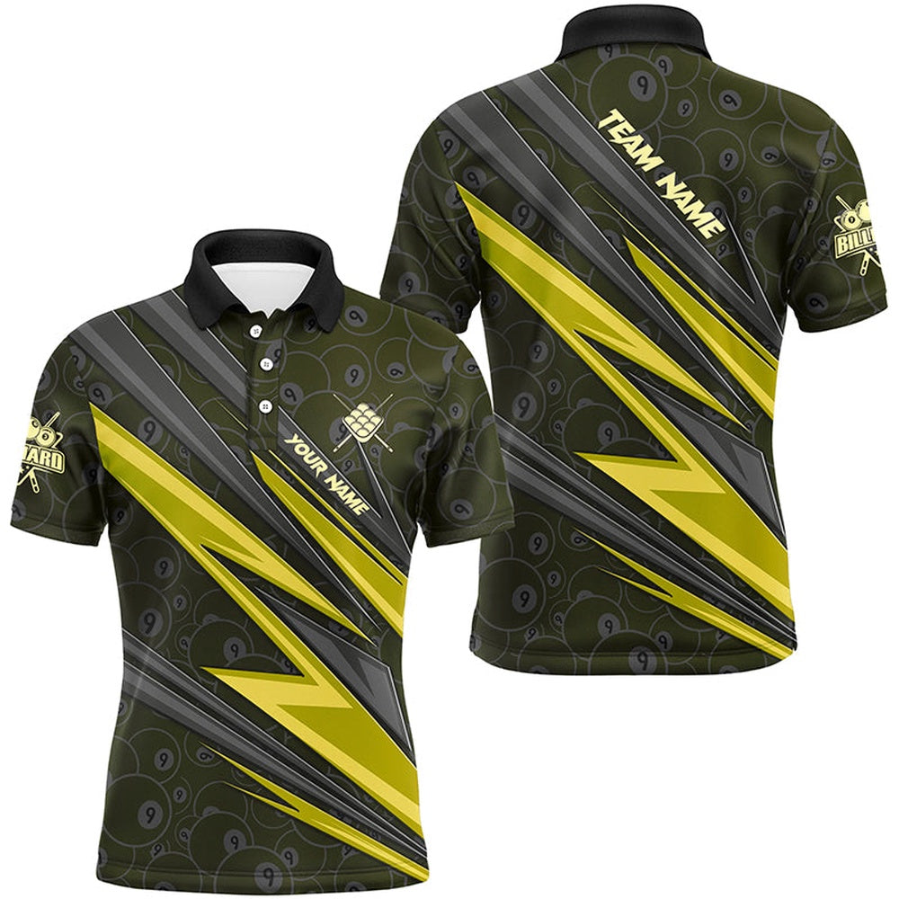 Billiard Polo Shirts, Personalized Name Yellow Billiard Jerseys Custom 9 Ball Billiard Shirts Pool Team Jerseys, Billiards Team Shirts