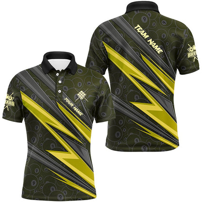 Billiard Polo Shirts, Personalized Name Yellow Billiard Jerseys Custom 9 Ball Billiard Shirts Pool Team Jerseys, Billiards Team Shirts