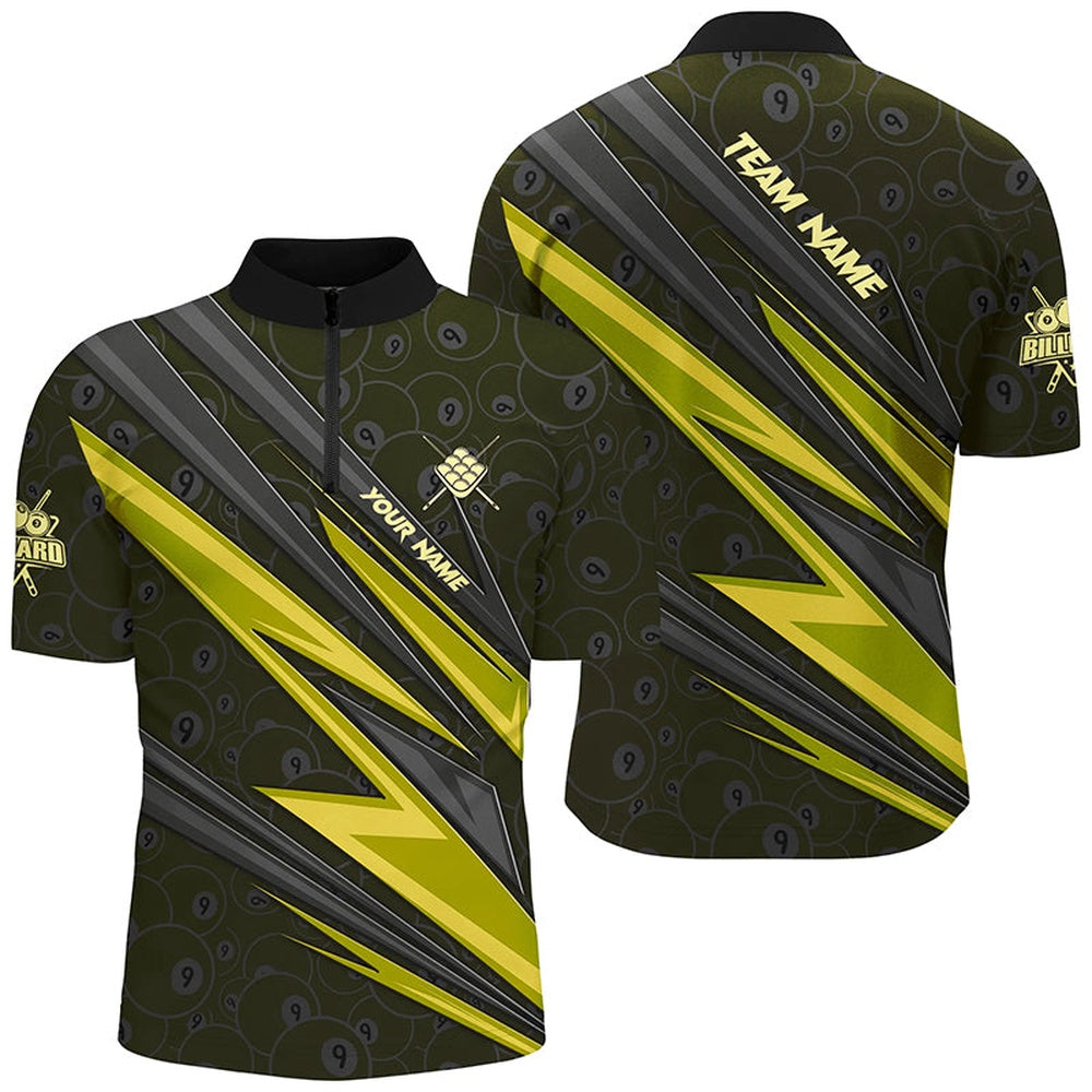 Billiard Polo Shirts, Personalized Name Yellow Billiard Jerseys Custom 9 Ball Billiard Shirts Pool Team Jerseys, Billiards Team Shirts