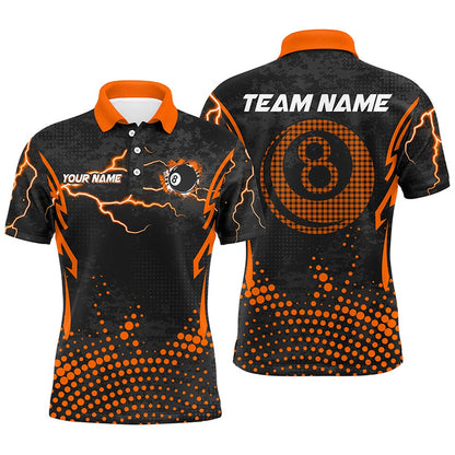 Billiard Polo Shirts, Personalized Orange 8 Ball Point Billiard Polo Shirts Best Custom Billiards Apparel Clothing, Billiards Team Shirts