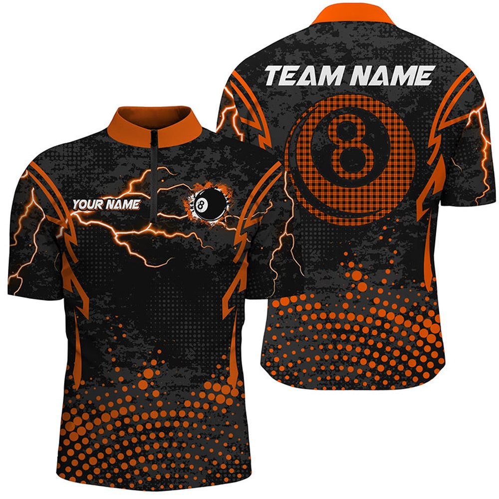 Billiard Polo Shirts, Personalized Orange 8 Ball Point Billiard Polo Shirts Best Custom Billiards Apparel Clothing, Billiards Team Shirts