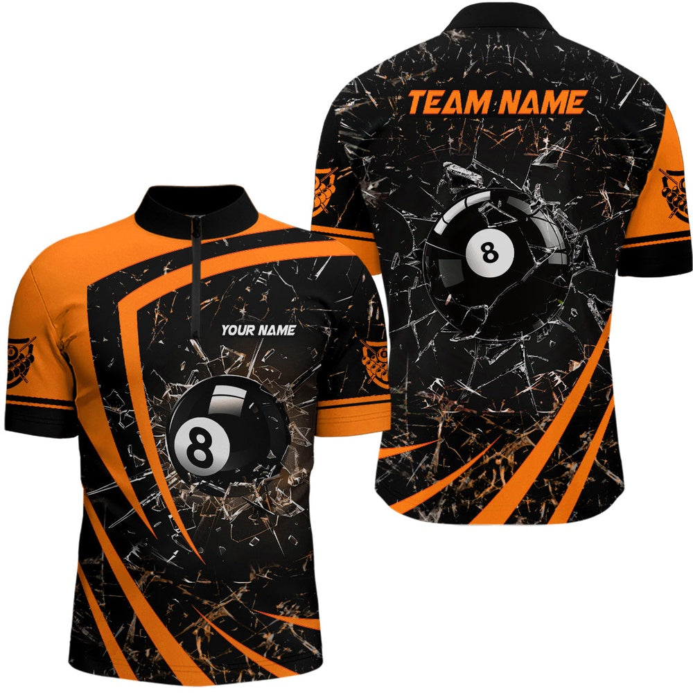 Billiard Polo Shirts, Personalized Orange Glass Break 8 Ball Billiard 3D Polo Shirts, Billiards Team Shirts