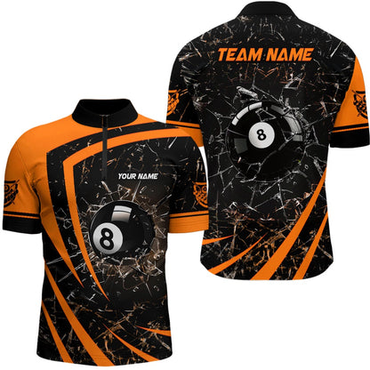 Billiard Polo Shirts, Personalized Orange Glass Break 8 Ball Billiard 3D Polo Shirts, Billiards Team Shirts