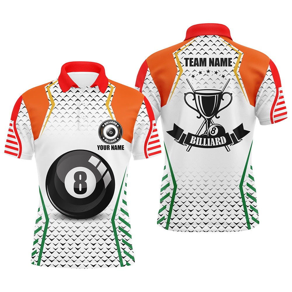 Billiard Polo Shirts, Personalized Orange & Green Billiard Jerseys Polo Shirts, 8 Ball Pool Billiard Uniform, Billiards Team Shirts