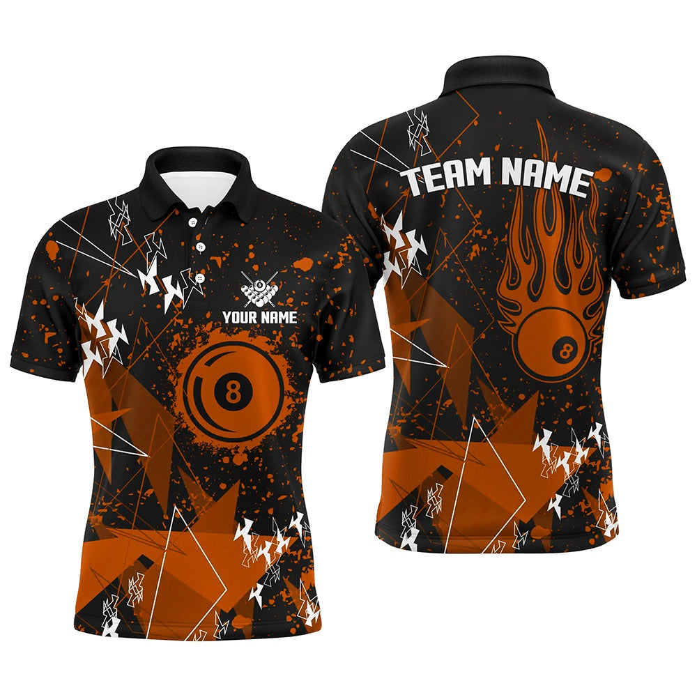Billiard Polo Shirts, Personalized Orange Grunge Billiard Shirts, Best Custom Billiard Jerseys For Pool Player, Billiards Team Shirts