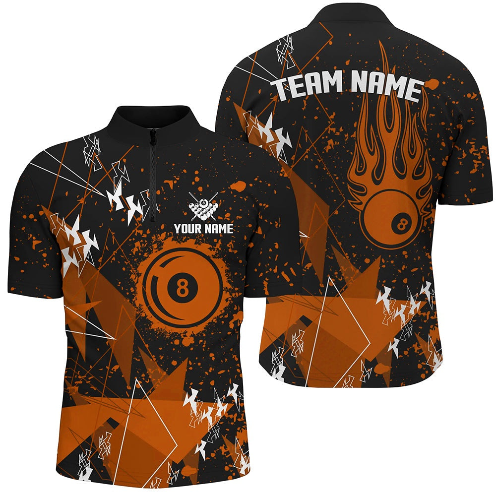 Billiard Polo Shirts, Personalized Orange Grunge Billiard Shirts, Best Custom Billiard Jerseys For Pool Player, Billiards Team Shirts