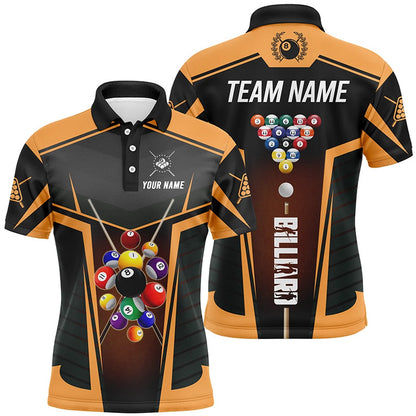 Billiard Polo Shirts, Personalized Orange Jerseys Billiard Balls Polo & 14 Zip Shirts Custom 3D Pool League Shirts, Billiards Team Shirts