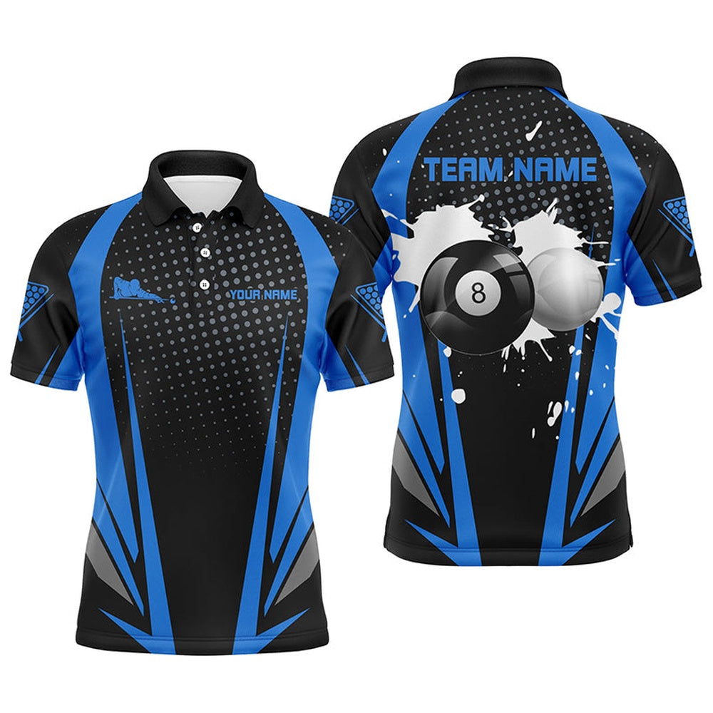 Billiard Polo Shirts, Personalized Paint Billiard Balls Black Blue 3D Polo Shirts, Custom 8 Ball Billiards Jerseys, Billiards Team Shirts